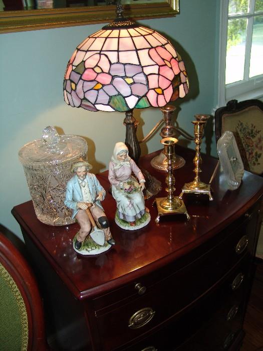 Cut glass biscuit jar and Lamp