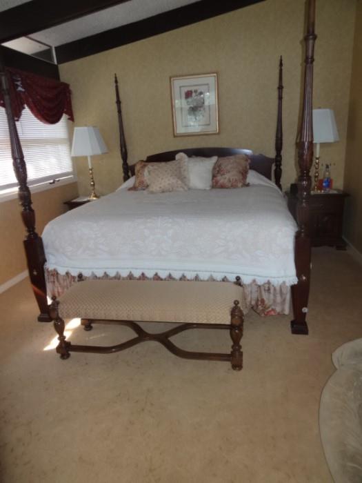 King Size Cherry 4 poster Bed-measures 82"W X90" Long X 86"High Posts purchased from Autumn Traditions in Bernardsville