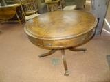 Leather Top Drum Table measures 39"Round X 29"H