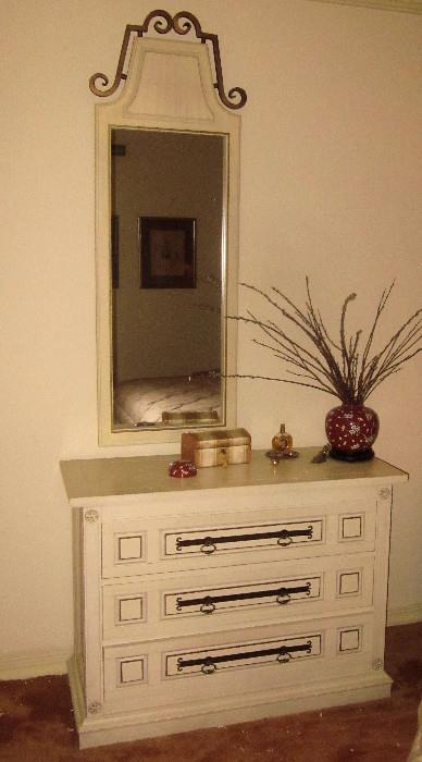 Oriental three-drawer dresser, with mirror. Manufacture is unknown.