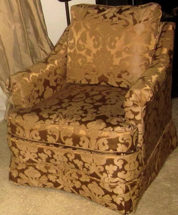 Second of two brocade upholstered chairs. Chair in previous photo appears lighter but both chairs are identical.
