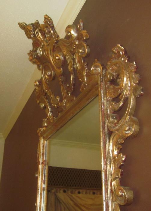 Side view of French Rococo mirror top. It is made with an outward tilt. 