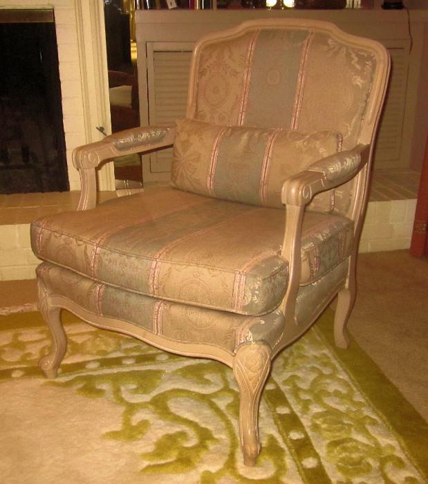 Open arm, Country French chair with light finish. Chair made by Bernhardt.