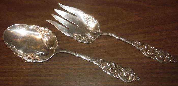 Sterling salad set in "Gladstone" pattern, made by Whiting.