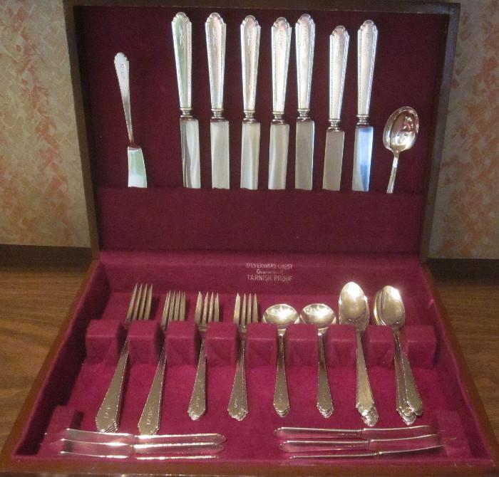 "William and Mary" sterling flatware by Lunt Silver. Serving pieces are shown in the next photo.