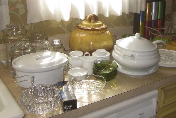 More kitchenware, cooking and serving items.