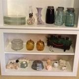 Goebel collectables, blue mason jars antique server glass