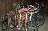 Several vintage bicycles.