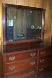 Solid mahogany bedroom group--dresser with mirror (shown), chest, double bed.
