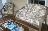 Wicker sun-room furniture and patio furniture.