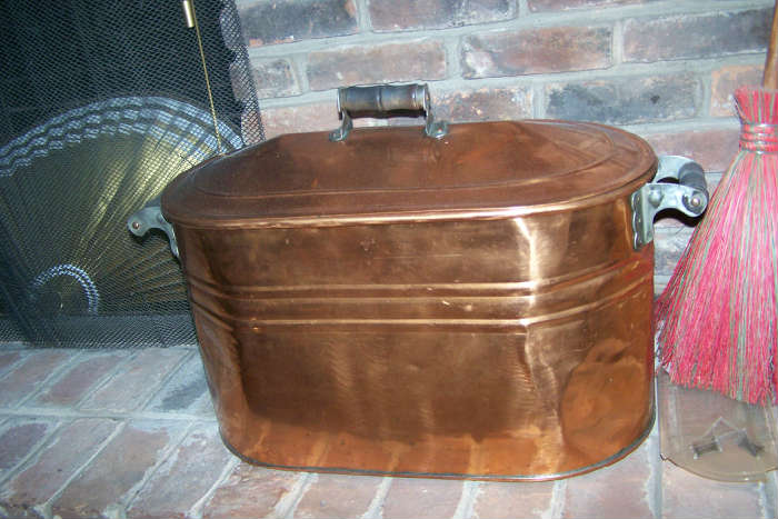 SOLD--Antique copper boiler tub with lid--beautiful!