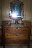 Antique Victorian dresser with marble insert, glove boxes and mirror.