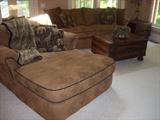 Sofa, lounge chair, end tables and coffee table, lamps and more.