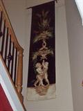 Impressive hand painted fabric wall hanging.