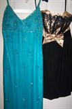 Several contemporary prom dresses.