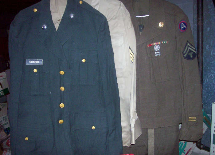 Vintage military uniforms, possibly 1940s or 50s. We expect to find more militaria--watch for udpates.