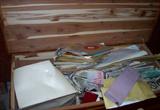 Cedar chest packed full of goodies--45 rpm records, vintage newspapers, old Disney World tickets and lots more.