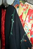 Hundreds of vintage clothing items, 1940s to 1980s, sizes small to about size 16. Shown here, vintage Japanese kimono.