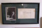 Framed photo with document signed by Carl Sandburg, mentions Lincoln book.