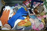 Vintage suitcase full of vintage scarves (many Vera), hankies and gloves.