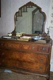Lovely vintage walnut dresser with mirror--great condition.