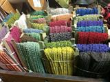 Yards and yards of upholstery scrolled gimp in beautiful colors. Each card shown holds about 36 yards!