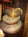 Antique/vintage sewing baskets in three sizes.