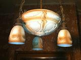 Absolutely beautiful antique light fixture--central glass globe with 3 smaller globes. It's currently wired and working in the house, so you'll have to wait until the sale is over to disconnect and take it home.