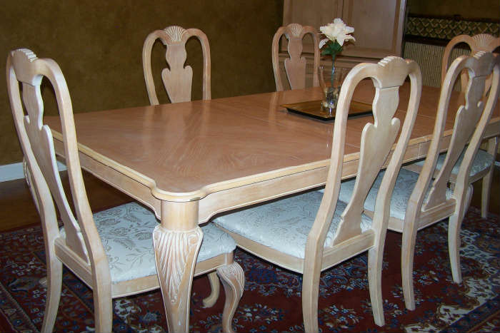 Dining room table with 6 chairs--solid pine.