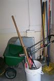 Assorted lawn and garden tools.