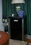 Wine cooler, barware, lamps and decor.