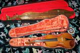 Musical instruments--violin with bow and case marked "Zion", handcrafted dulcimer in case from Mountain View, Arkansas (McSpadden).