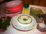 Vintage Pyrex, galssware and china, some Nippon and Germany.