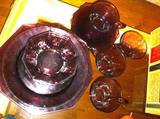 Vintage Moraccan depression glass set in amethyst.