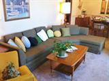 Vintage 1960s living room--sectional sofa, chairs, tables (coffee table, gold chair and some pillows are sold) and decor.