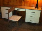 Long and sleek mid-century desk with chair. See "Custom Craft Parry Industries, Inc. Miami, Florida" mark in later photo.