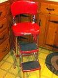 Contemporary red kitchen stool--not an old one, but still cute!