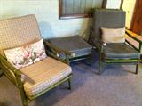 Large den full of 1960s rattan furniture and accessories, most marked "Ficks Reed Co." bought in Miami.