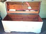 1940s waterfall-style cedar chest by Lane, painted outside, pristine cedar interior with excellent tray (no key).