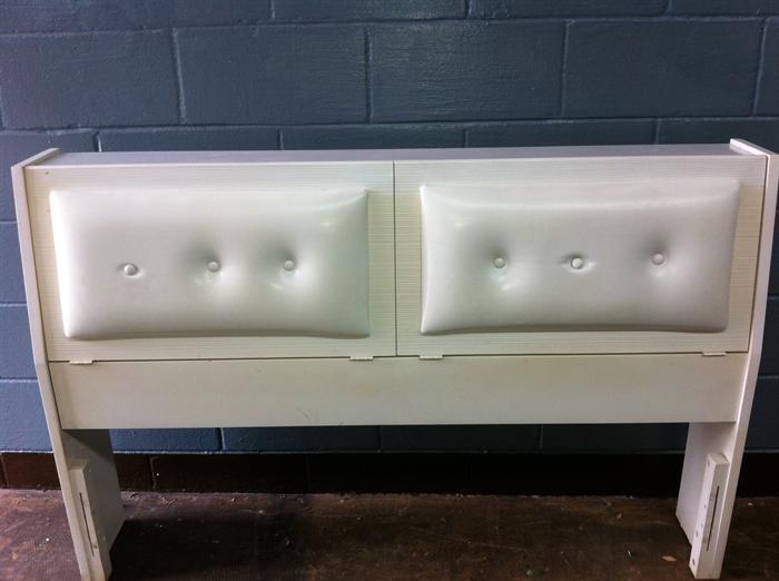 Vintage bookcase headboard just waiting to be turned into a redo retro bench! (Two loose buttons and no rails.)