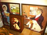 Assorted folk art framed prints.