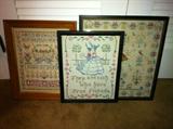 Assorted vintage needlework, some framed.