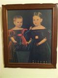 Assorted folk art framed prints.