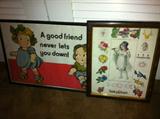 Assorted framed prints.