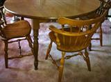 Vintage maple table formica top, includes 4 maple chairs.