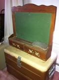 Vintage cooler and chalk board.