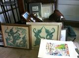 Assorted framed art and prints.