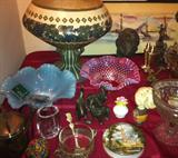 Vintage and antique glassware and décor. Shown here Mettlach compote, Fenton and more.