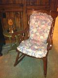 Antique oak rocking chair and painted side table.
