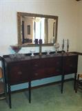 Vintage mahogany Federal style buffet, beveled mirror.